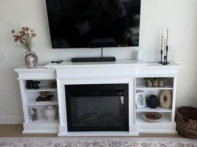 White Electric Fireplace TV Stand with Built-In Side Shelving