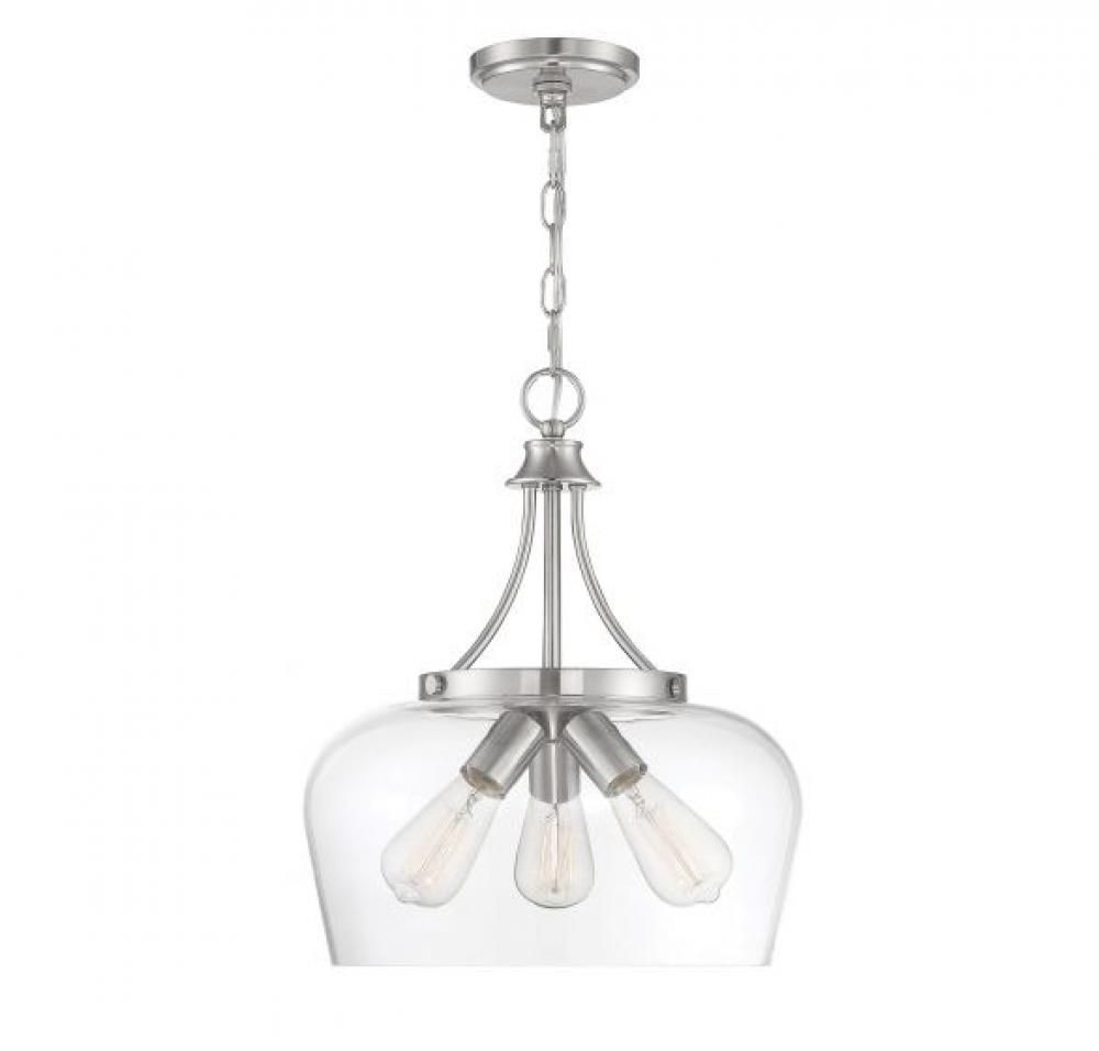 Transitional/ Modern Traditional 3 Light Pendant in Nickel