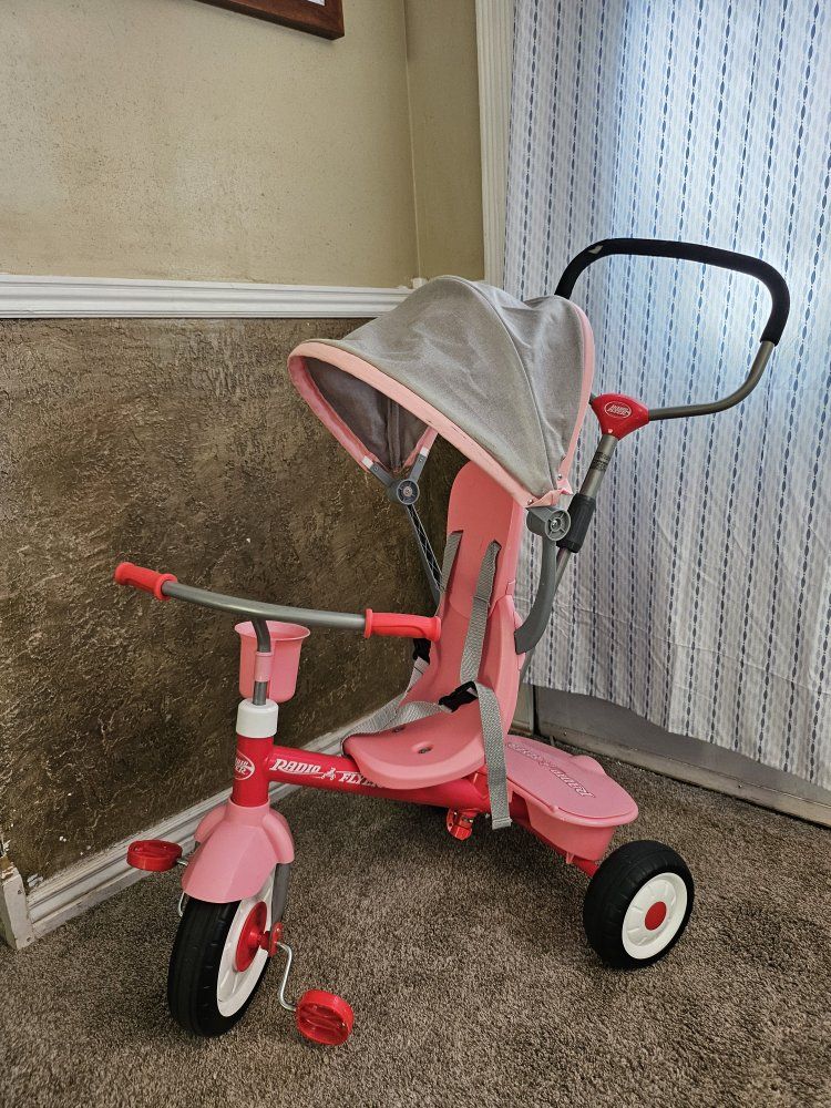 Radio Flyer Pink 4-in-1 Stroll 'N Trike with Canopy & Push Handle, Adjustable
