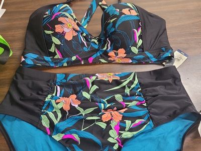 Terra & Sky Plus High Waist Bikini Bottom Floral Black 2X 20W-22W New with Tags