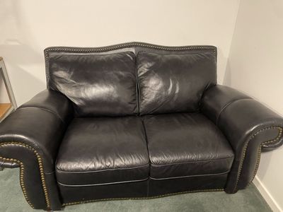 Black Leather Loveseat with Nailhead Trim - Classic Design, Excellent Condition