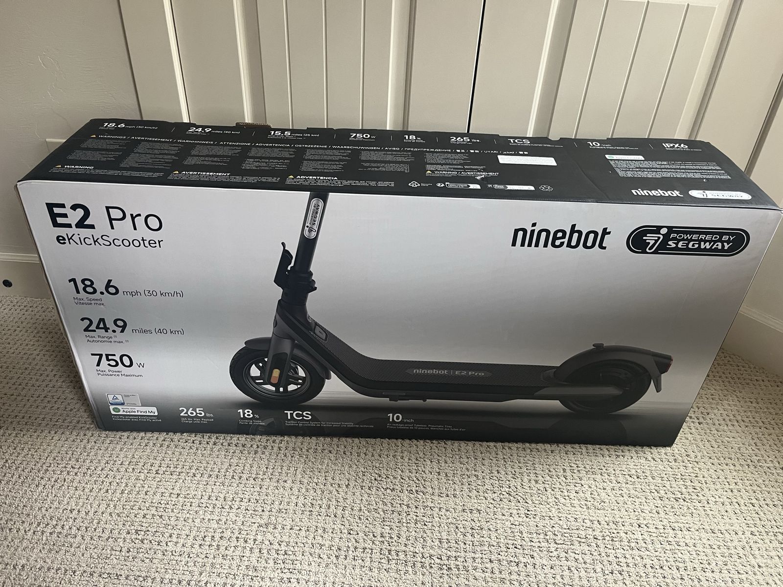 Ninebot Segway E2 Pro eKickScooter - 18.6 MPH, 24.9 Mile Range, 750W Motor, Apple Find My