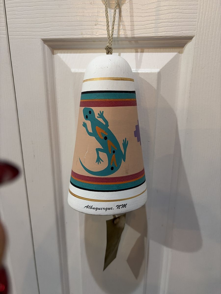Southwestern-Style Ceramic Wind Chime with Snake and Sun Motifs - White/Peach