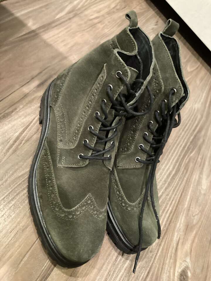 Men’s Boot Green Suede Express Wingtip Shoe New 9