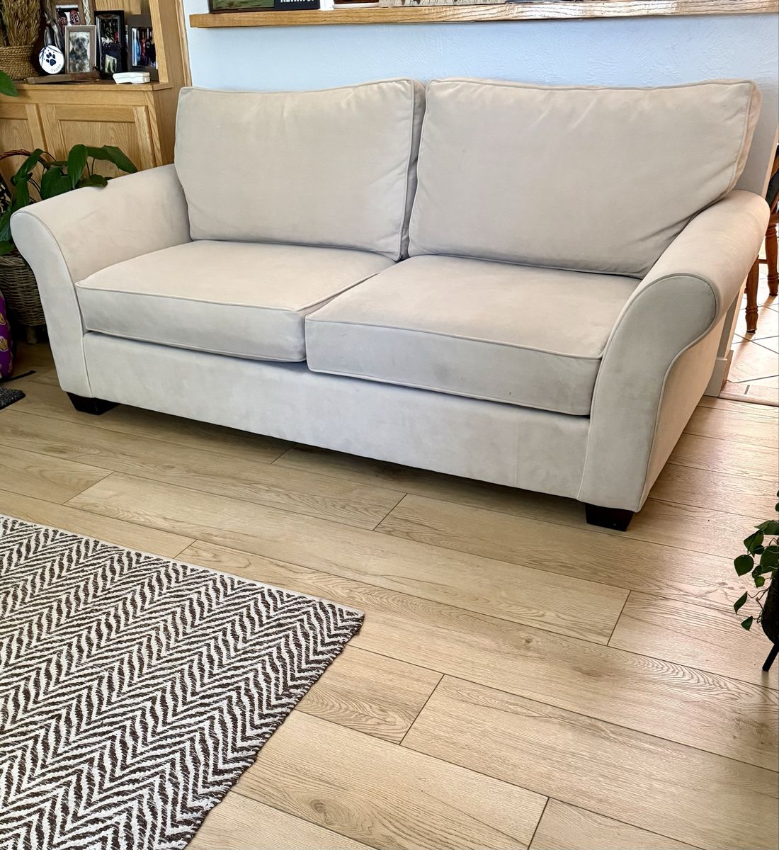 Pottery Barn PB Basic Loveseat Couch in Light Beige Microfiber