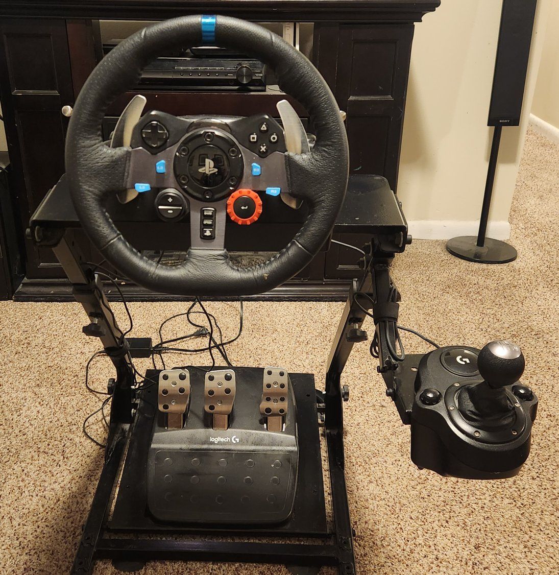 Logitech G29 racing wheel, pedals and shifter setup with stand -PS5, PS4, PC