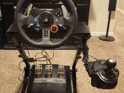 Logitech G29 racing wheel, pedals and shifter setup with stand -PS5, PS4, PC