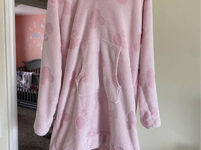 Disney Mickey Mouse Pink Faux Fur Oversized Hoodie Wearable Blanket Sweatshirt XL