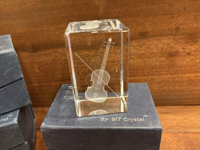 New Lead Crystal Rectangle w/ Violin Inside - 3 Available