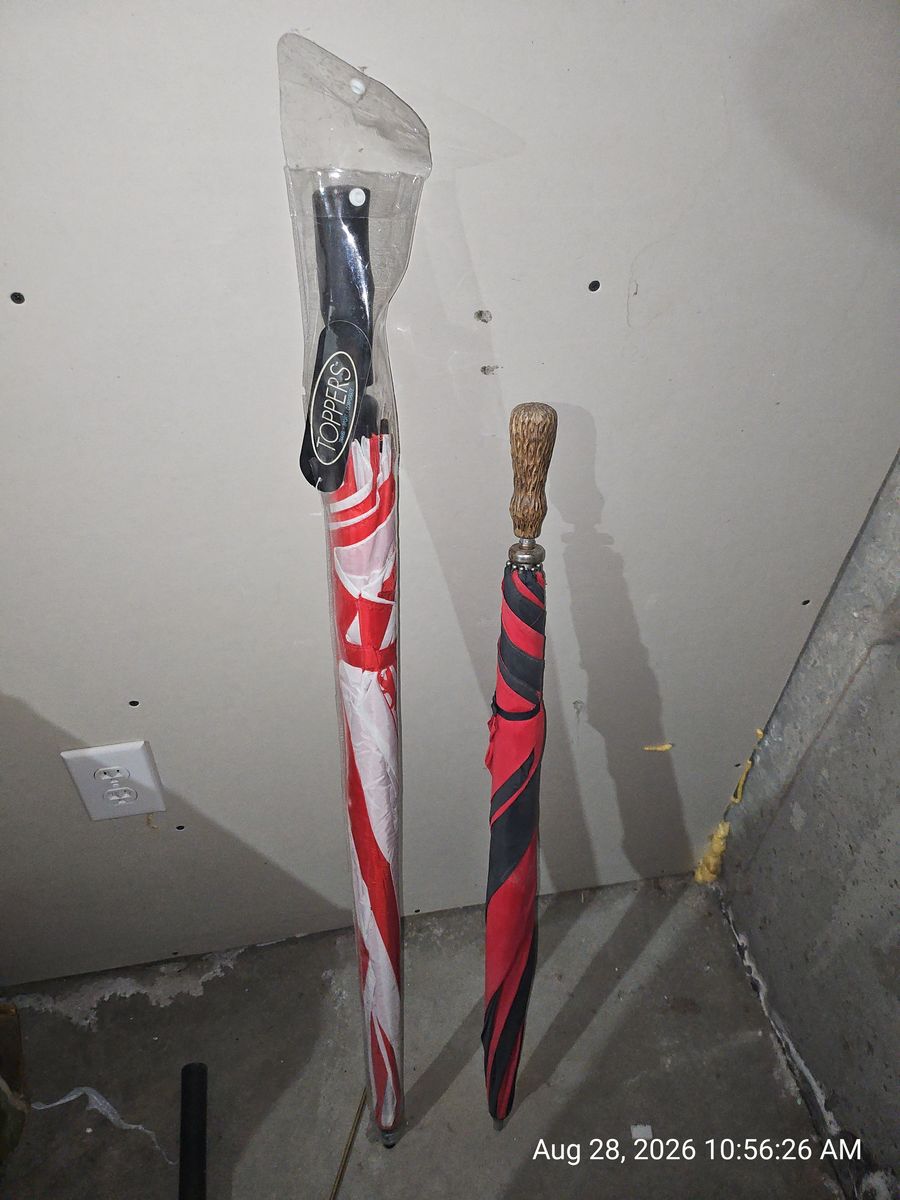 2 Golf Umbrellas - Toppers Red and White and Black and Red