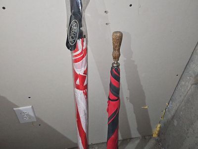 2 Golf Umbrellas - Toppers Red and White and Black and Red