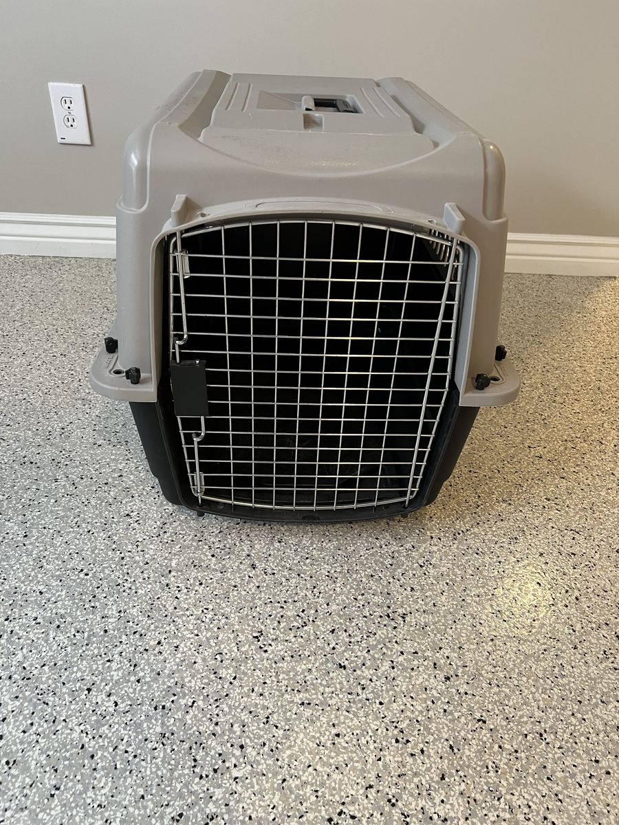 Plastic Pet Kennel Travel Crate Carrier Gray and Black