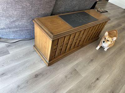 Vintage Mid-Century Style Wooden Credenza Console Cabinet with Slate Inlaid Top