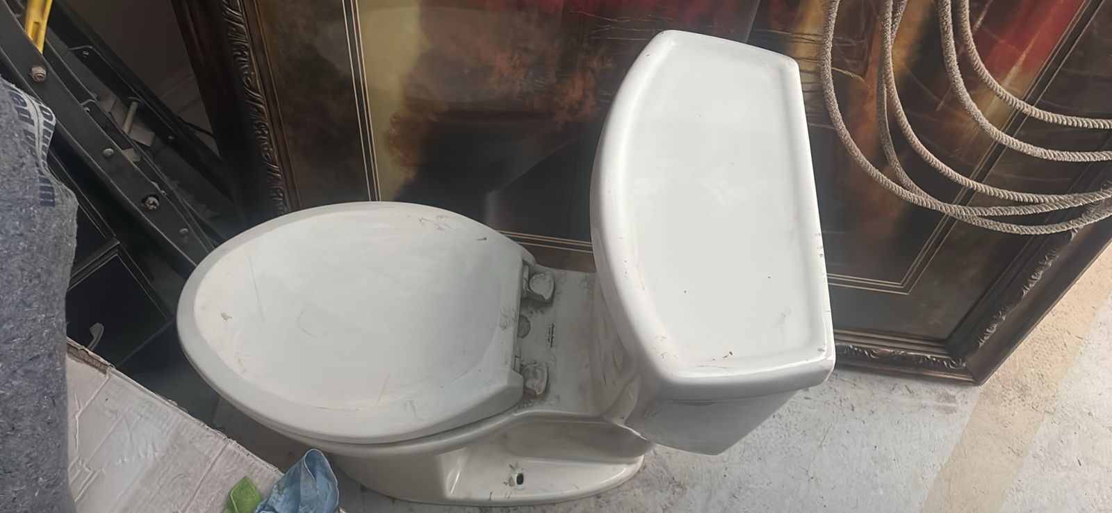 White Porcelain Two-Piece Toilet with Seat