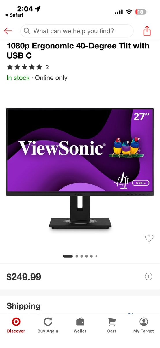 ViewSonic VG2755 27" 1080p Ergonomic Monitor with USB-C (New)