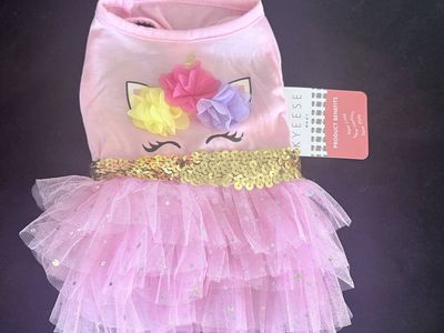 KYEESE Pink Unicorn Dog Dress with Tulle Skirt & Gold Sequins - New with Tags