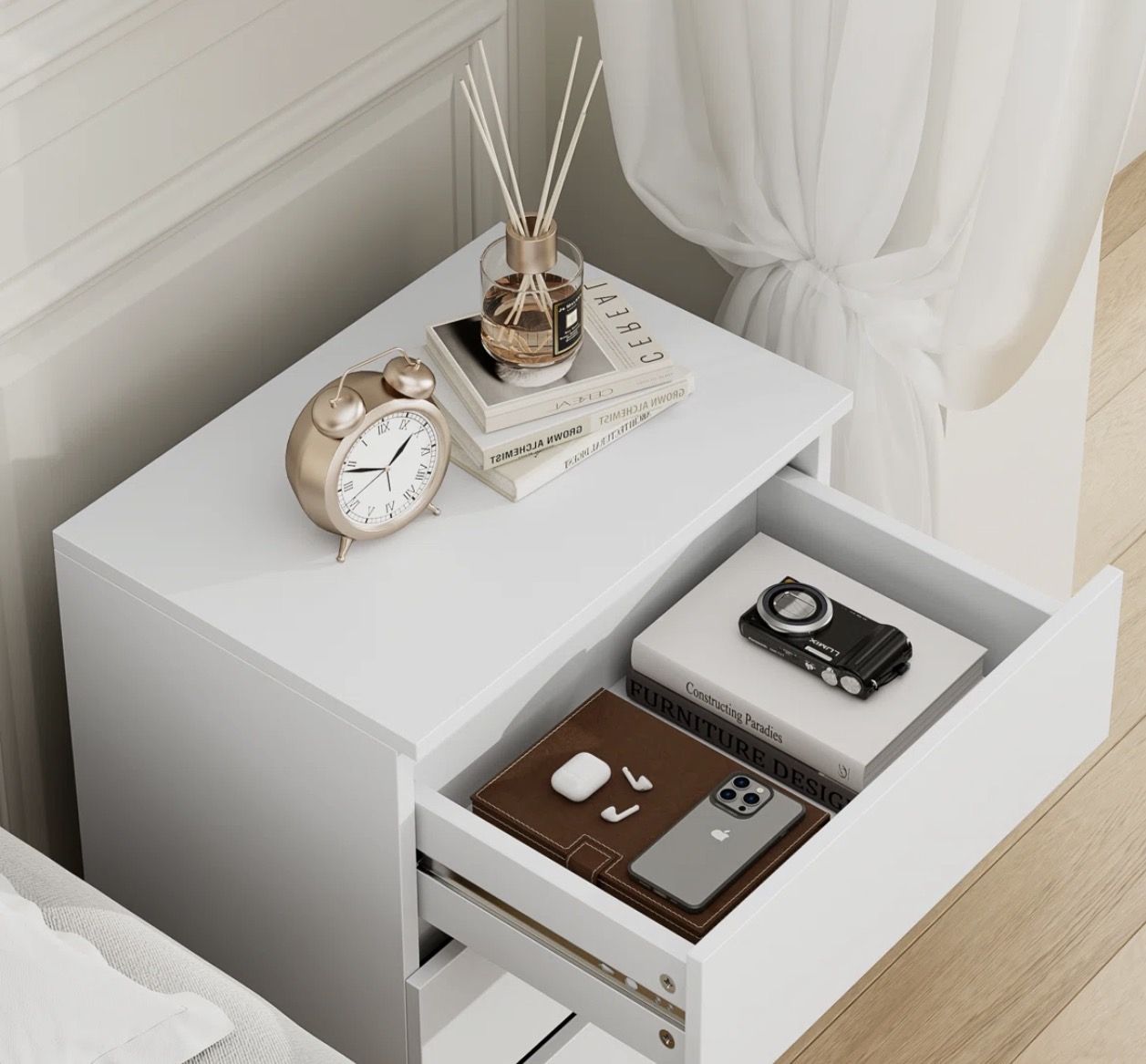 White drawer nightstand