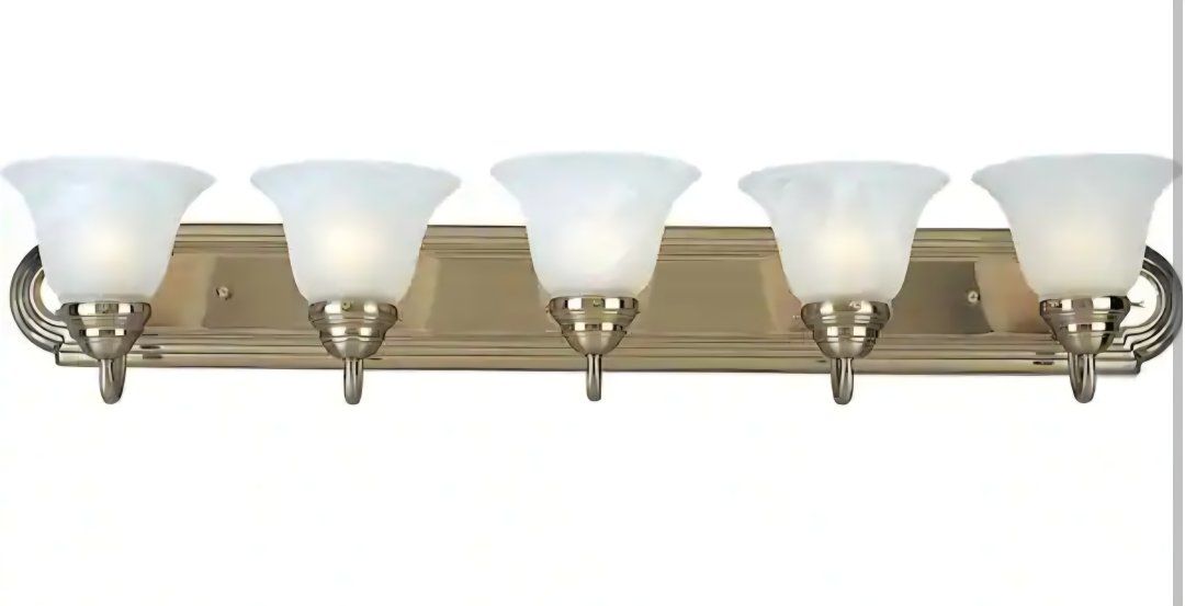 Maxium Lighting 36" Vanity Light Fixture Brushed Nickel 5-Light with Frosted Glass Shades