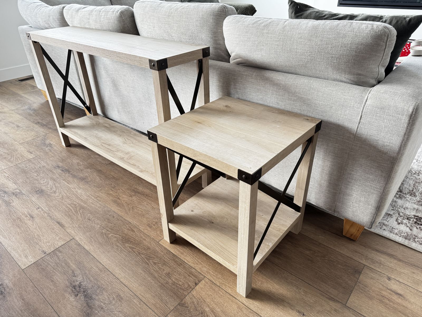 Matching Light Wood Farmhouse Console and Side Table