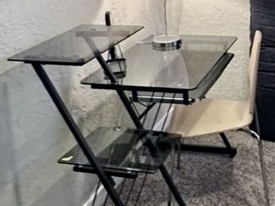 Modern Glass Top Drafting Table and Matching Side Stand Set