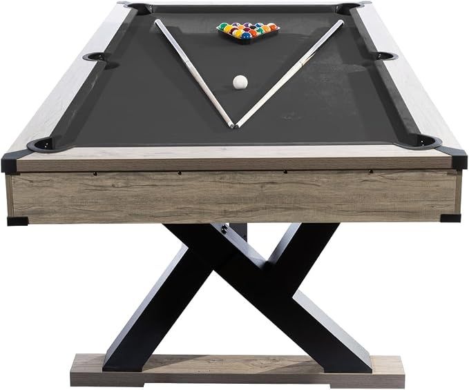 7 FT Prof. Billiard Tablet (2 Cues, 16 Balls, 2 Chalks, Triangle, Brush), 84x46x32 In. Black & Grey