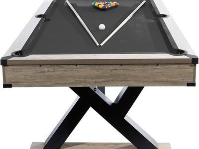 7 FT Prof. Billiard Tablet (2 Cues, 16 Balls, 2 Chalks, Triangle, Brush), 84x46x32 In. Black & Grey