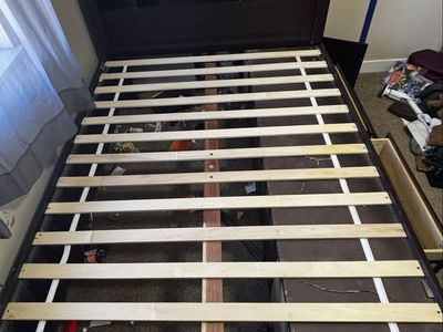 Dark Brown Queen Size Platform Bed Frame w/ Storage Headboard & Drawers