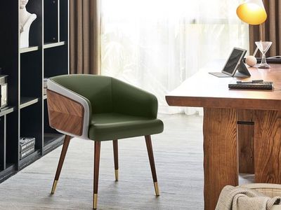Artplan Modern Upholstered Accent Dining Chair – Green & Walnut | New