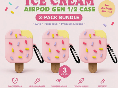 3-Pack elago Ice Cream AirPods Case Gen 1 2 Cover Shockproof Silicone w Keychain