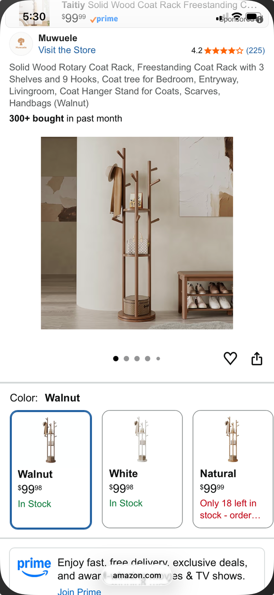 Solid Wood Rotary Coat Rack