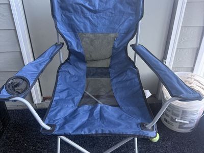 Blue Folding Camping Chair with Mesh Back and Cup Holder
