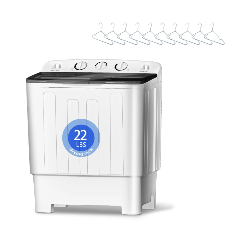 NEW Black/White Erivess Portable Twin Tub Washing Machine, 22 lbs Capacity with Drain Pump