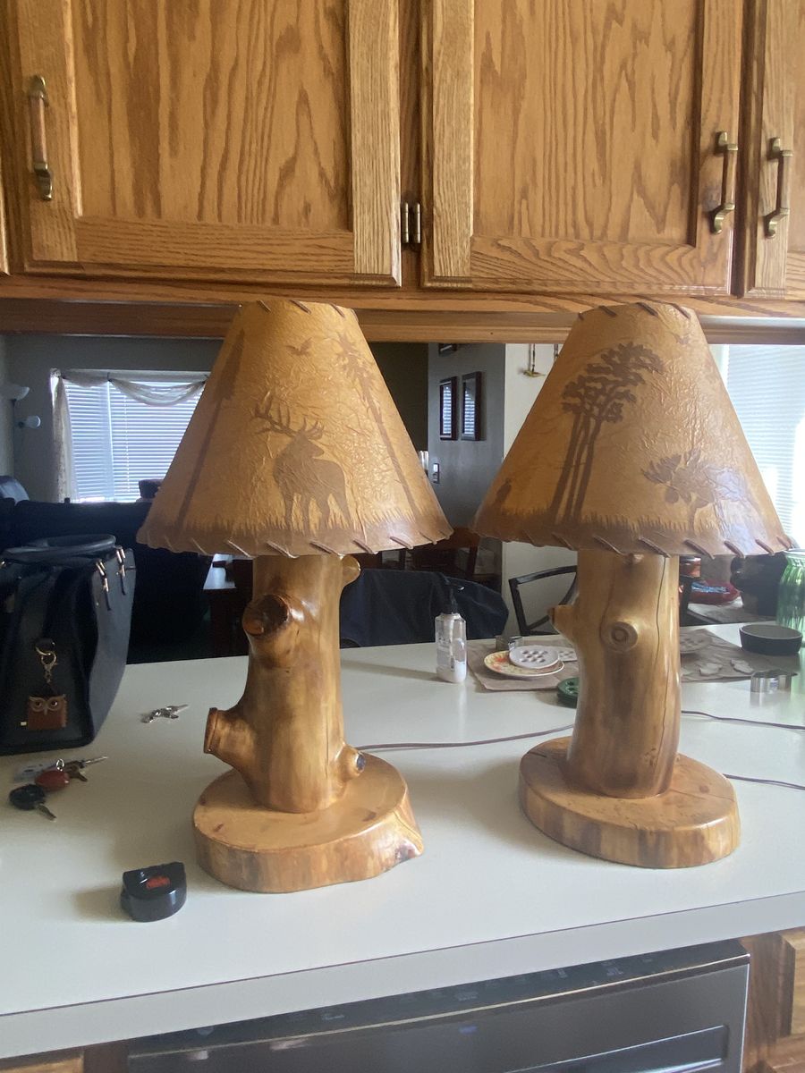 Pine Log Table Lamps (2)