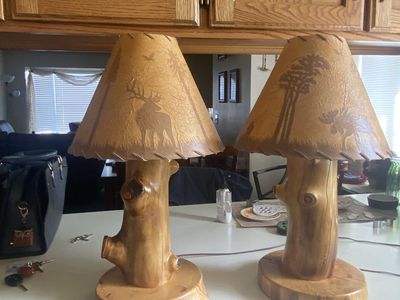 Pine Log Table Lamps (2)