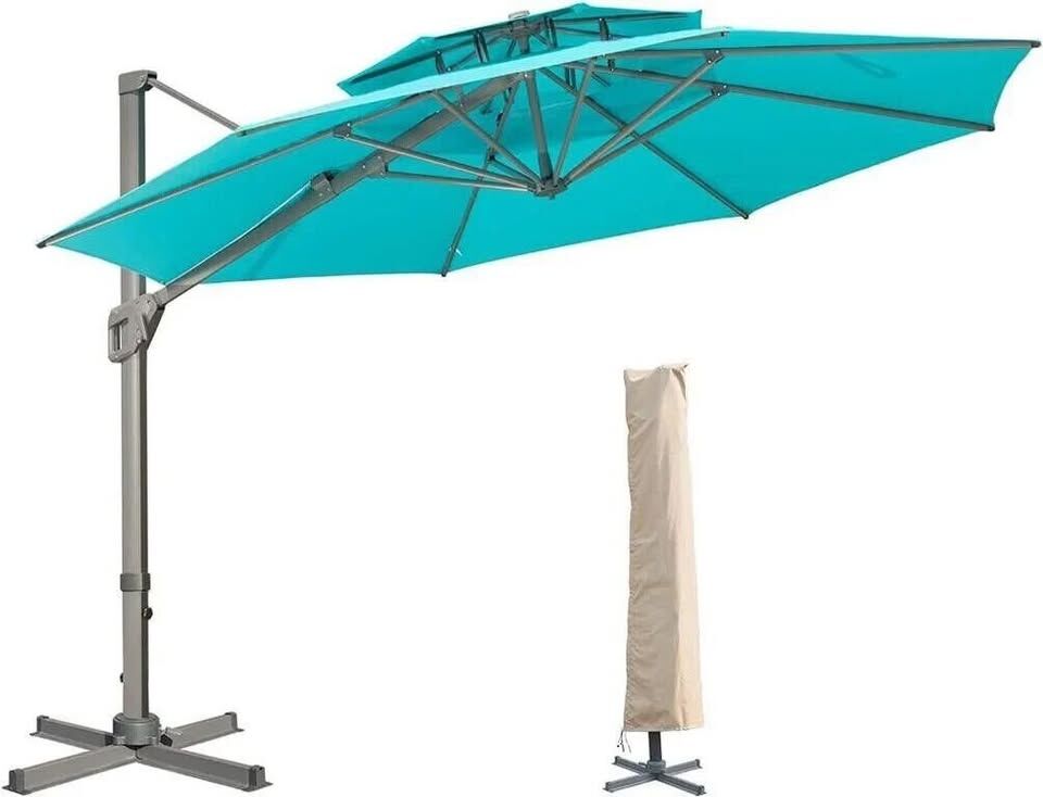 LKINBO 12FT Cantilever Umbrella Outdoor Umbrellas Large Patio Umbrella Windproof