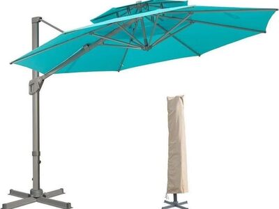 LKINBO 12FT Cantilever Umbrella Outdoor Umbrellas Large Patio Umbrella Windproof