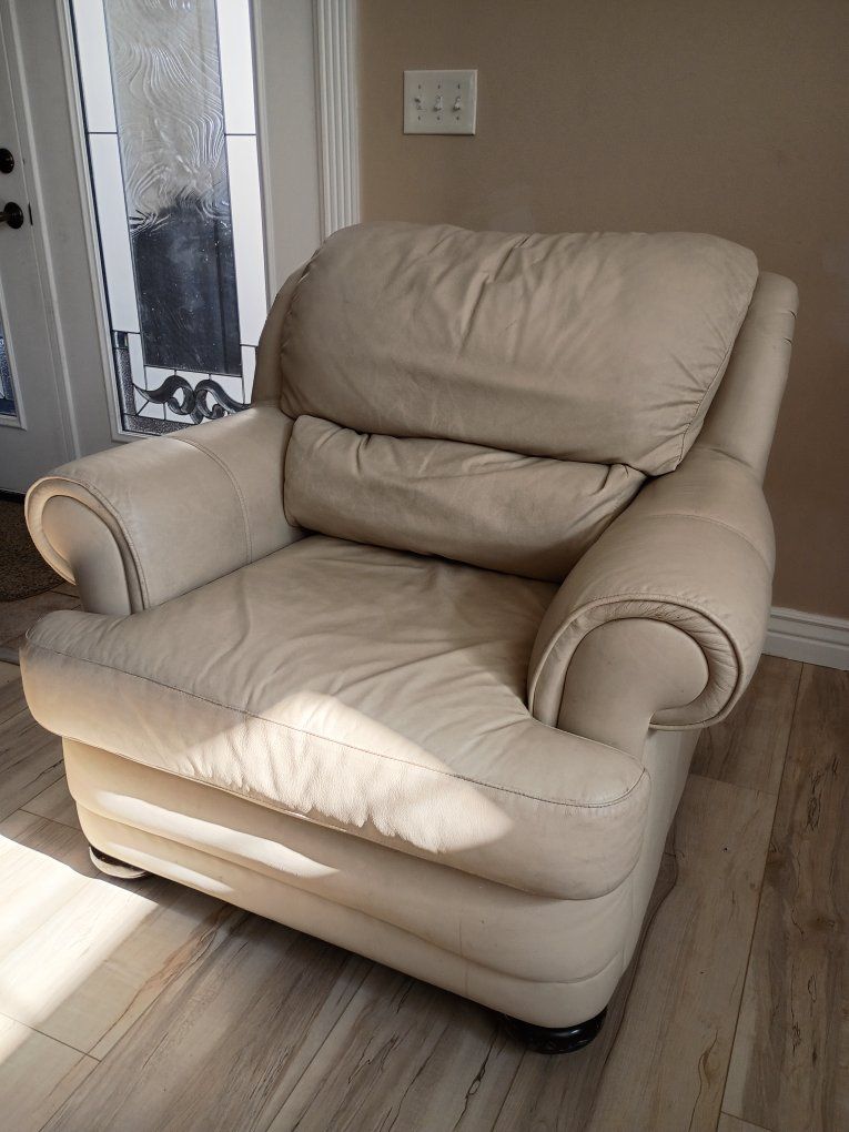 Cream Leather Armchair with Padded Cushions and Rolled Arms $55/OBO