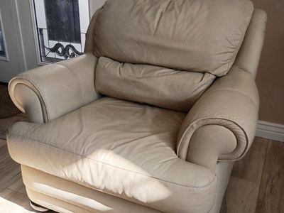 Cream Leather Armchair with Padded Cushions and Rolled Arms $55/OBO