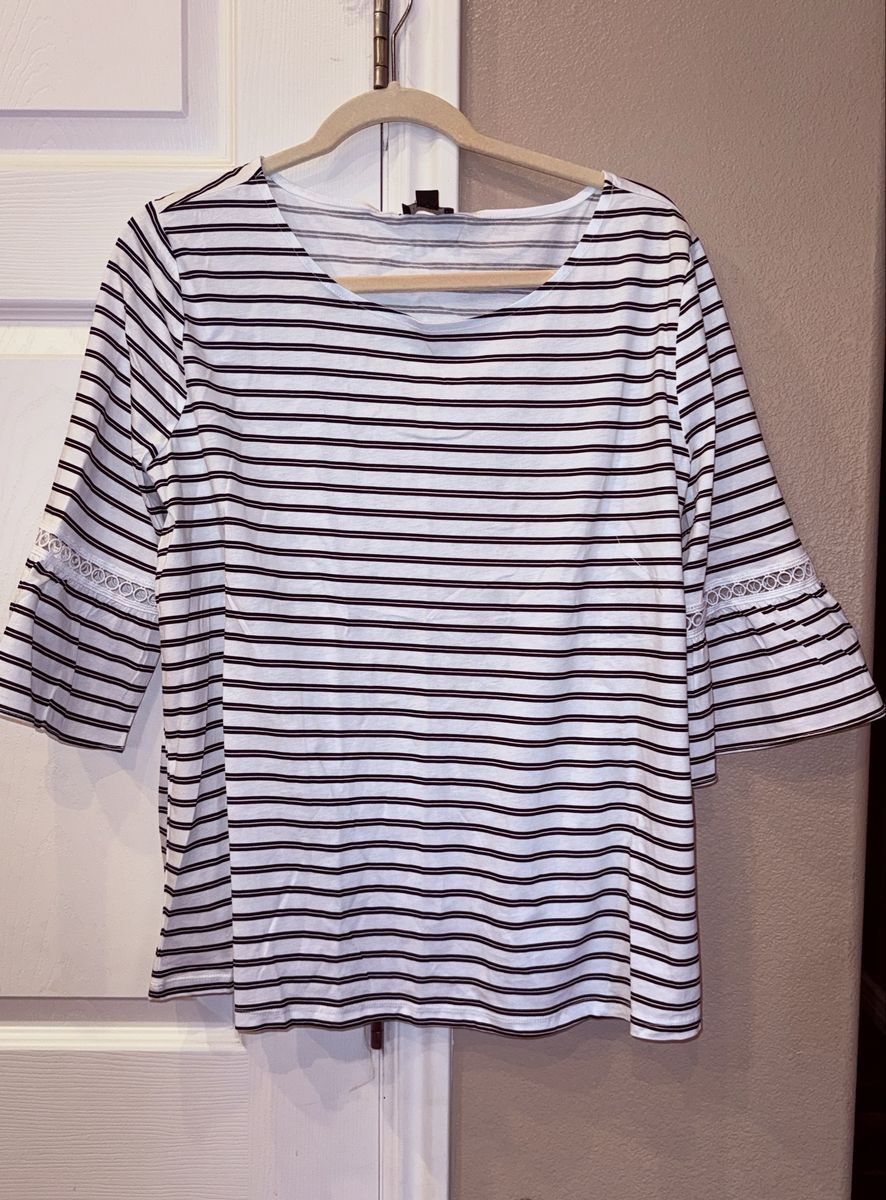 Women Size XL Ann Taylor Striped Eyelet Flare Shir