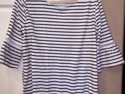 Women Size XL Ann Taylor Striped Eyelet Flare Shir