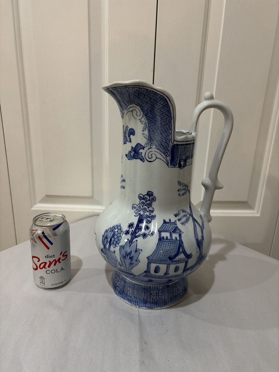 Vintage Blue and White Transferware Ceramic Pitcher