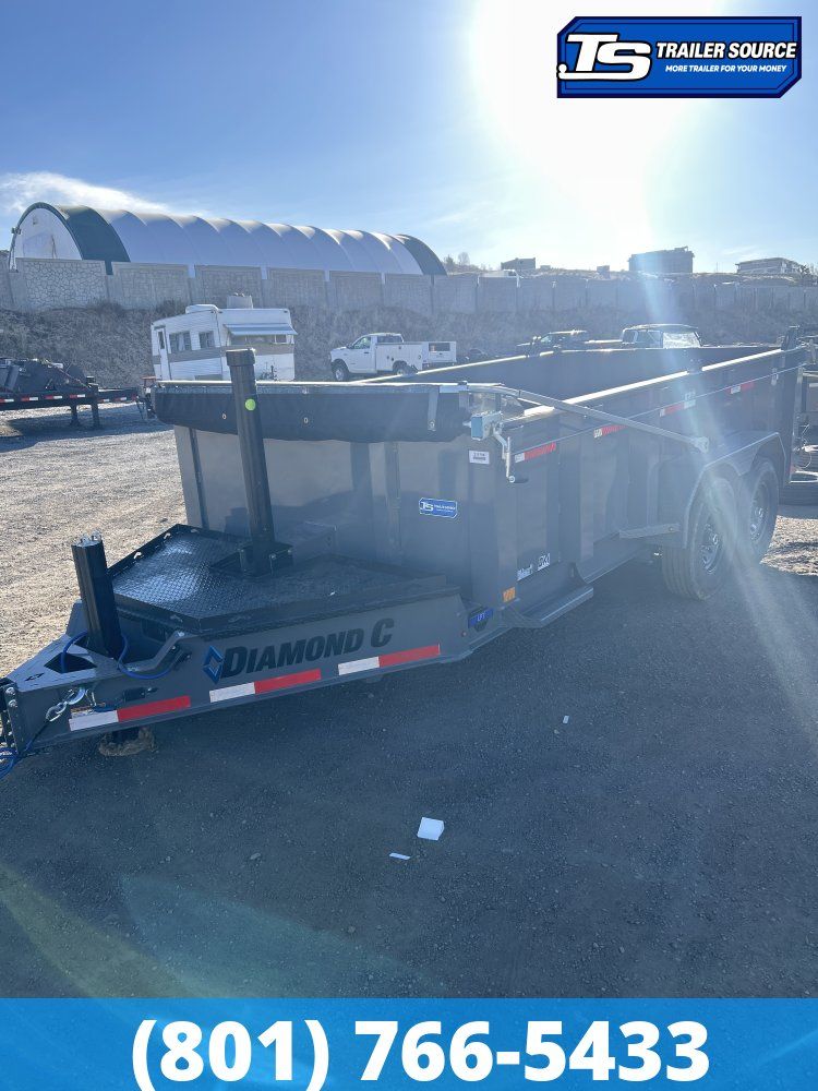 7x14 Diamond C LPT 207 Dump Trailer - 32" Sides - 15.5K GVWR - 14 Ply Tires, Board Brackets, Hydraulic Jack(s), Long Arm Tarp