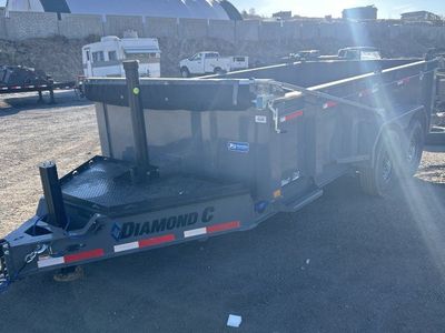 7x14 Diamond C LPT 207 Dump Trailer - 32" Sides - 15.5K GVWR - 14 Ply Tires, Board Brackets, Hydraulic Jack(s), Long Arm Tarp