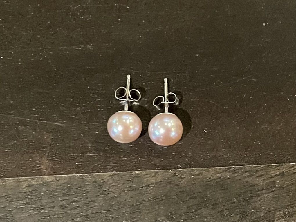 Vintage JCM 8mm Pink Pearl Earrings Sterling Posts