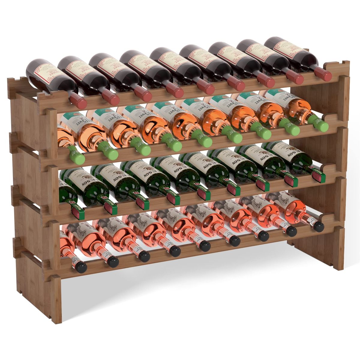 4-Tier Stackable Bamboo Wine Rack Bottle Storage Holder, Freestanding Display Shelf new in box.