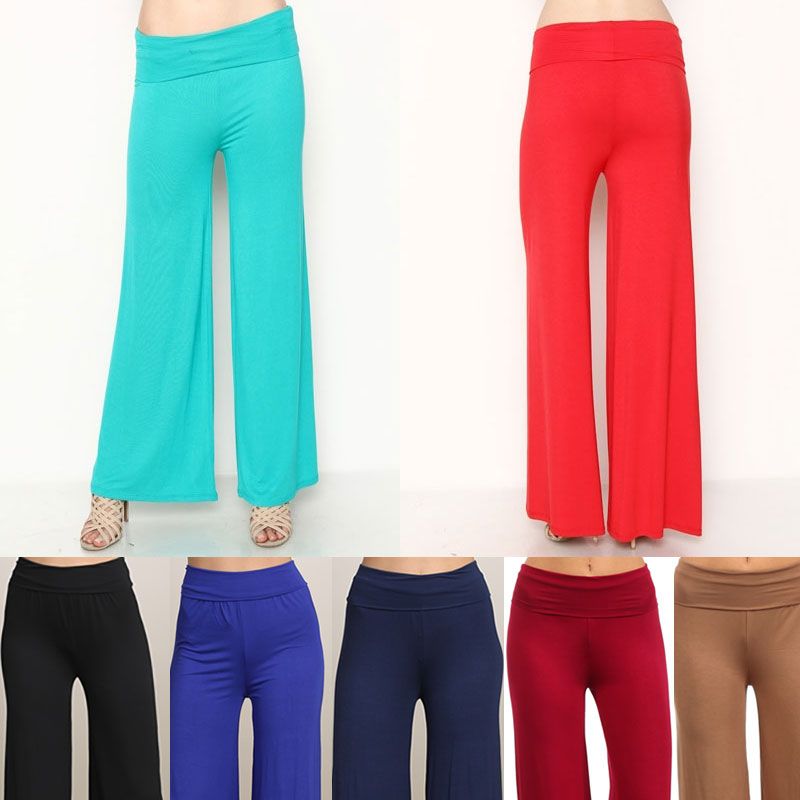 $20(5pc) Women's Loose Pants High Fold Waist Wide Leg Palazzo Pants