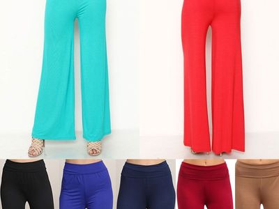 $20(5pc) Women's Loose Pants High Fold Waist Wide Leg Palazzo Pants