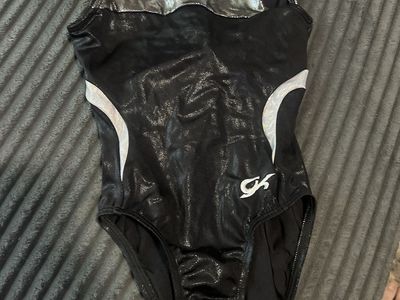 GK Elite Black and Silver Foil Gymnastics Leotard Child Large CL