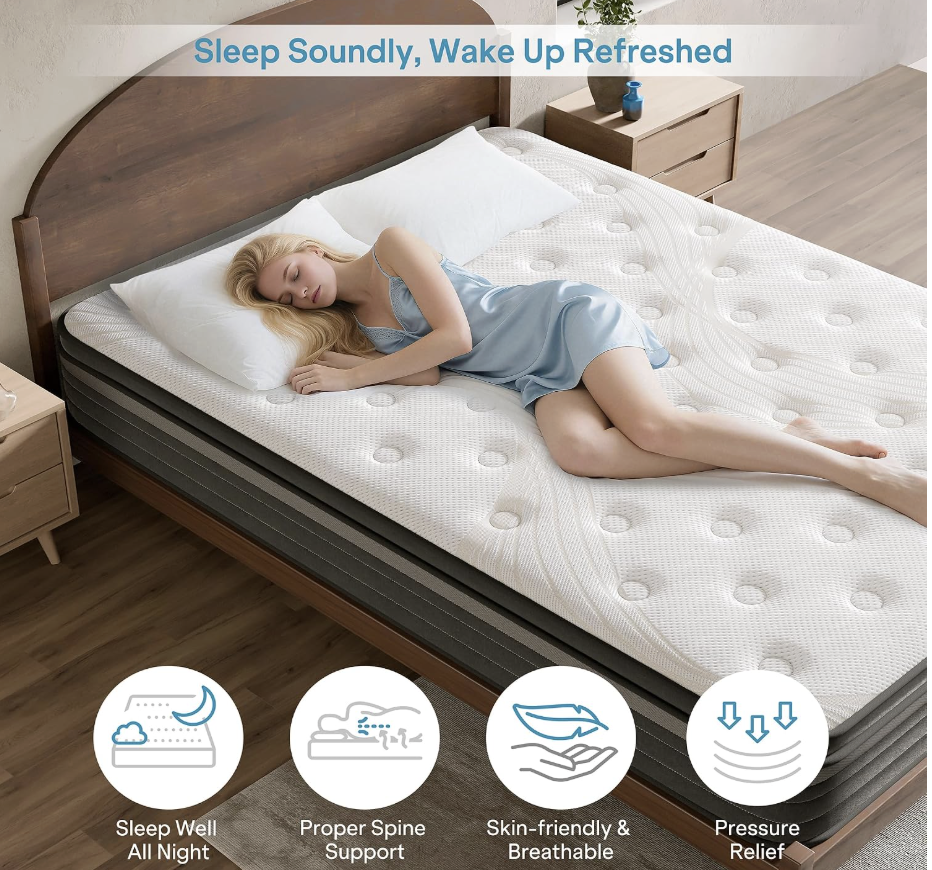 Supremus 12" Memory Foam & Springs Hybrid Mattress - Pressure Relief, Spine Support-New in Plastic Queen Mattress