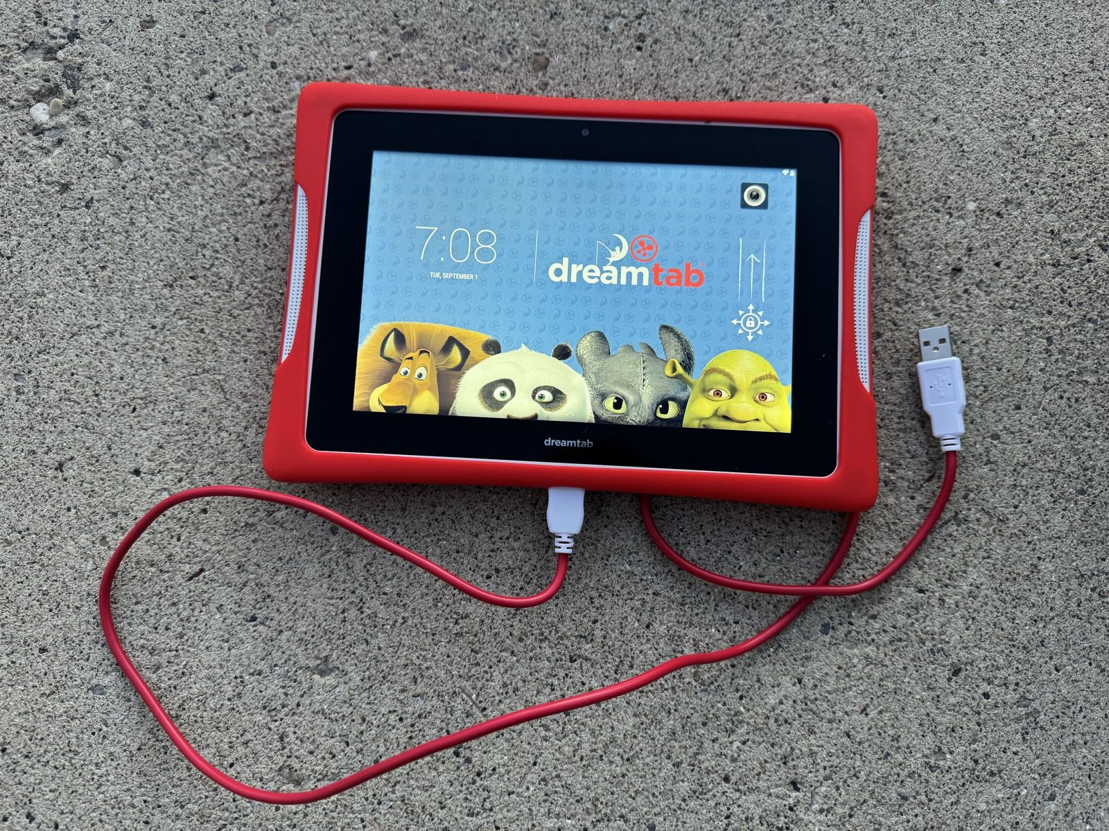 DreamTab Android Kids Tablet 8” with Red Protective Case and USB Cable